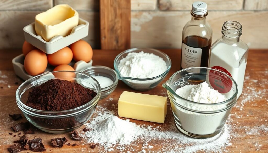 Essential ingredients for homemade chocolate pound cake