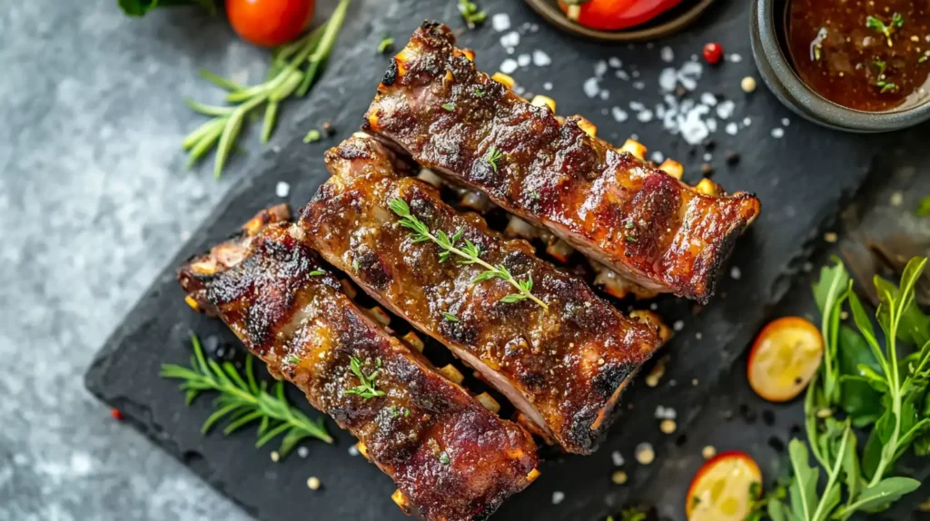Close-up of seasoned beef back ribs ready for smoking